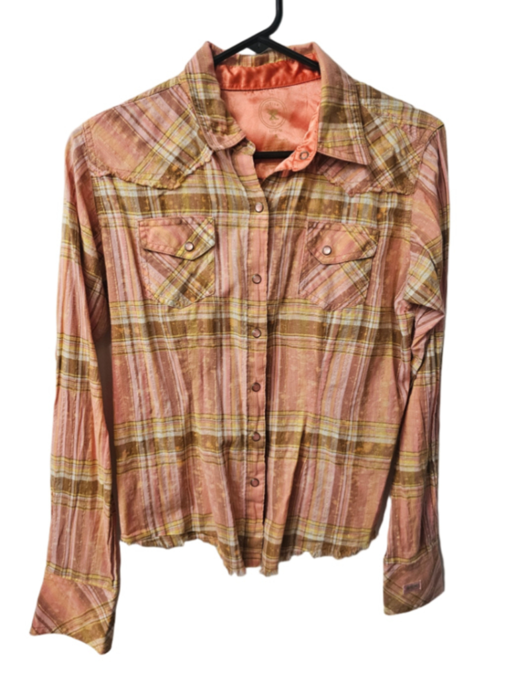 Wrangler 20X Ultra Fit Western Button Down Shirt Size S Pink Brown Plaid